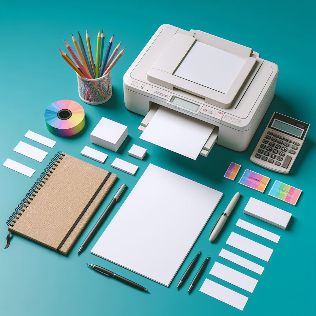 ai generated, printer, papers, notebooks, calculator, pencil, colorful cards, stationery, printer, printer, printer, printer, printer, stationery, stationery, stationery-8690198.jpg